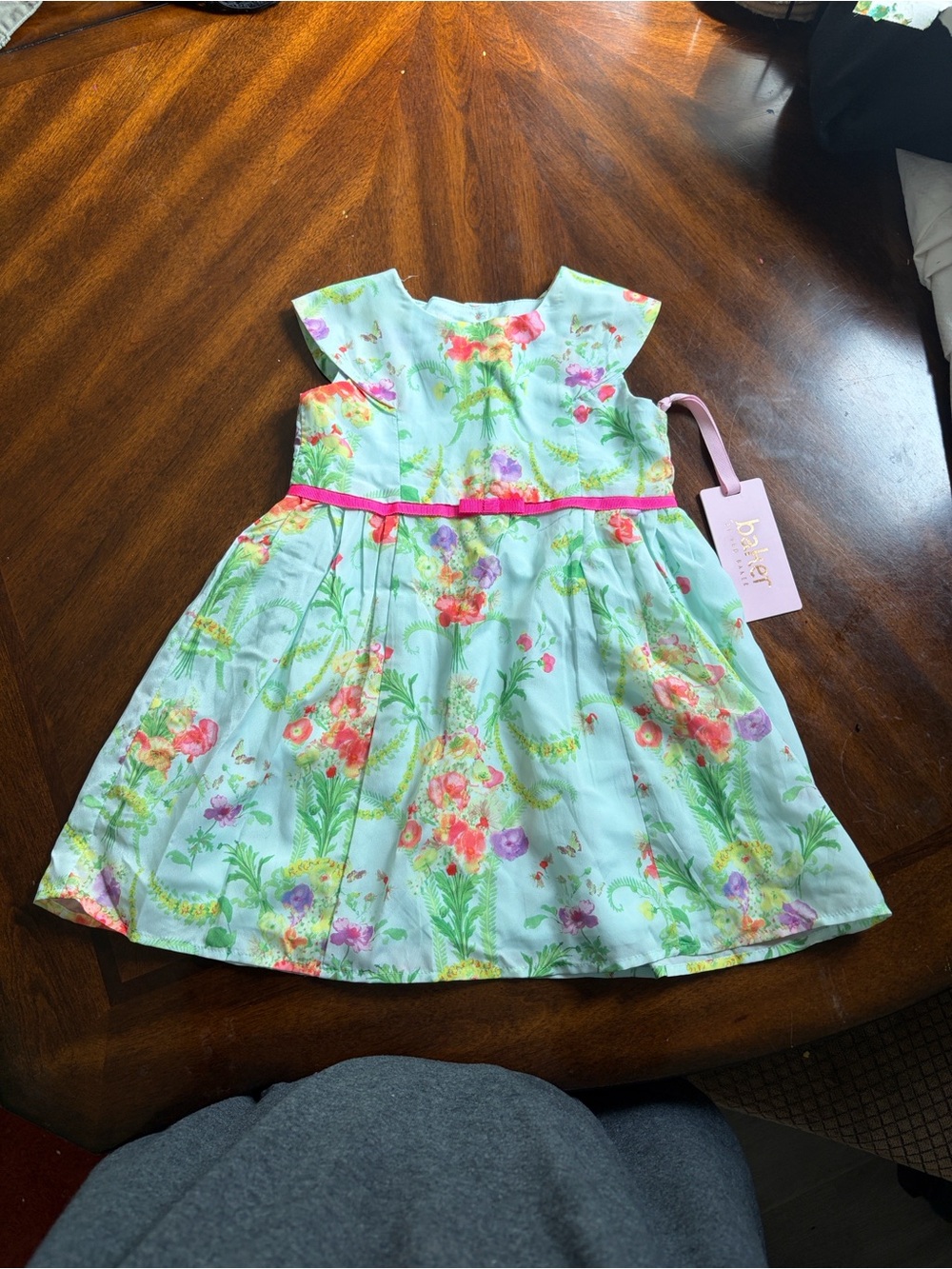 Baker by Ted Baker Mint Floral Girls Dress with Pink Label